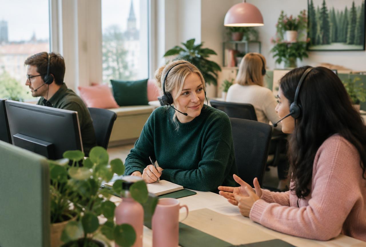 Ett professionellt stödteam samarbetar på ett kontor